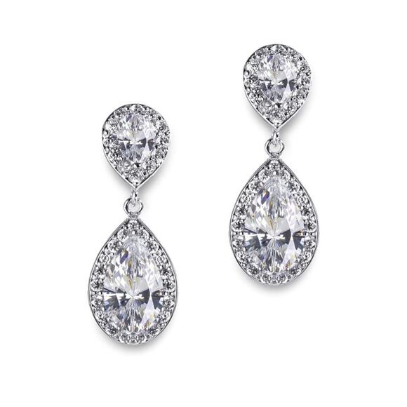 18K Gold Plated Bridal Crystal Teardrop Earrings - Picture 1 of 9